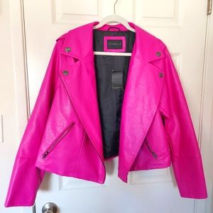 Hot Pink Faux Leather Biker Jacket